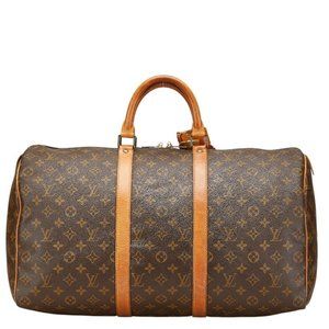 LOUIS VUITTON Brown Monogram Leather Keepall 50 Boston Bag